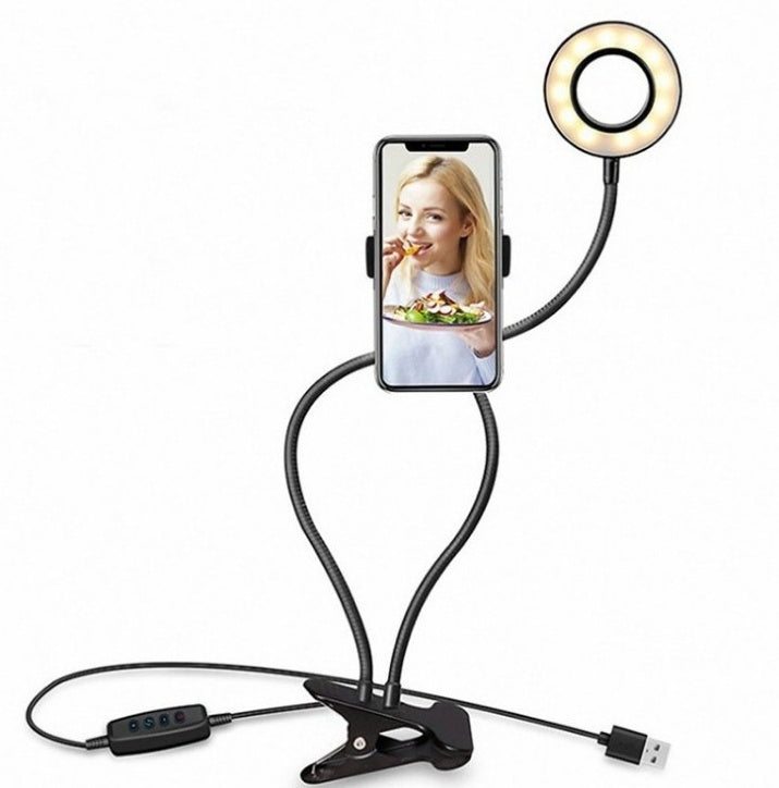 LED Selfie Ring Light with Adjustable Stand – 8 cm Clamp Base