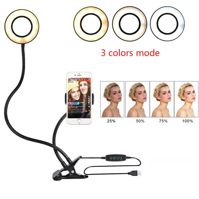 LED Selfie Ring Light with Adjustable Stand – 8 cm Clamp Base