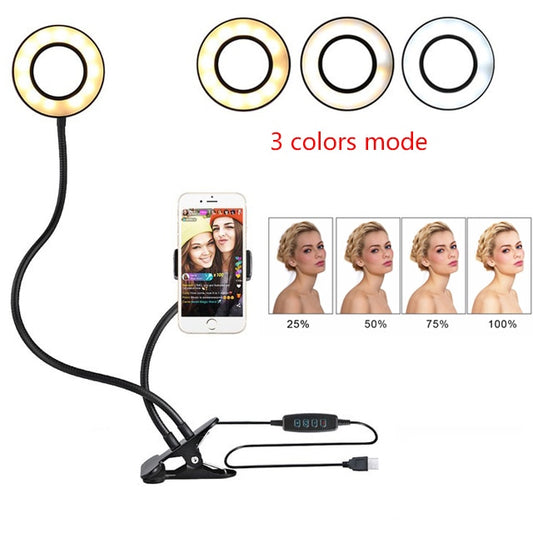 LED Selfie Ring Light with Adjustable Stand – 8 cm Clamp Base