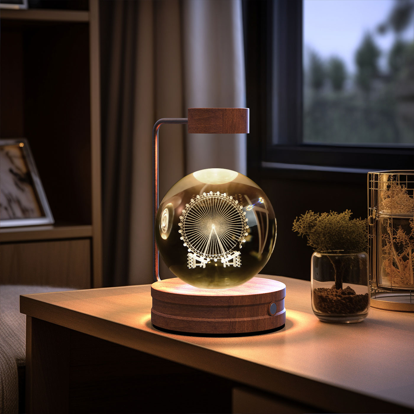 Crystal Ball Cosmic Dinosaur Night Light – USB Warm Bedside Lamp
