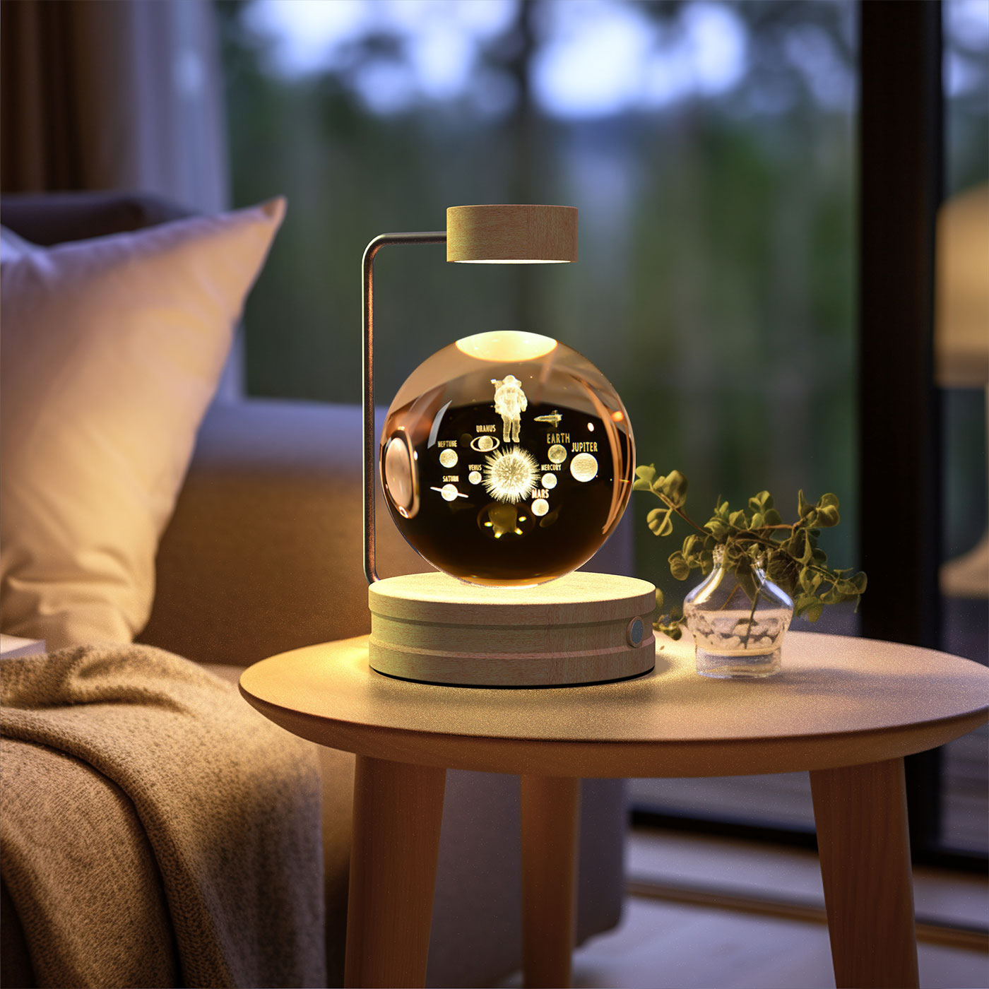 Crystal Ball Cosmic Dinosaur Night Light – USB Warm Bedside Lamp