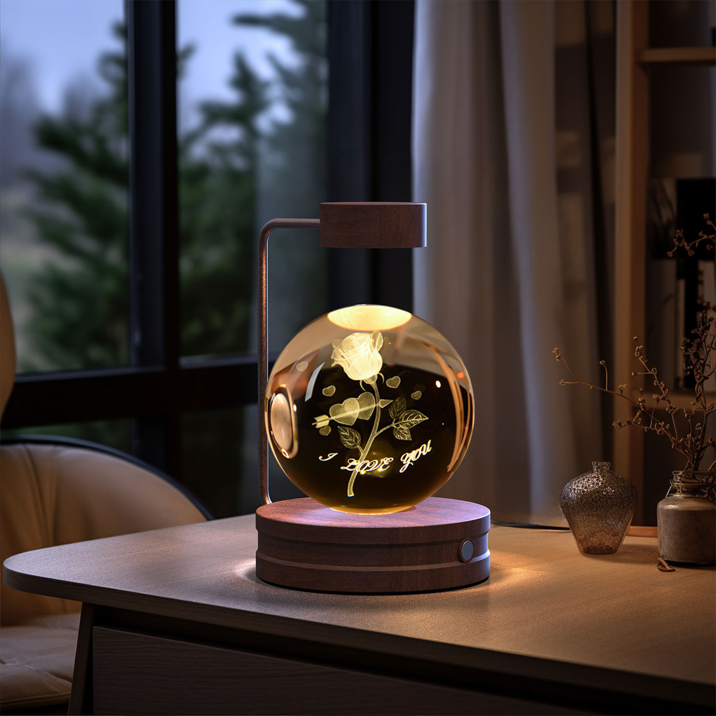 Crystal Ball Cosmic Dinosaur Night Light – USB Warm Bedside Lamp