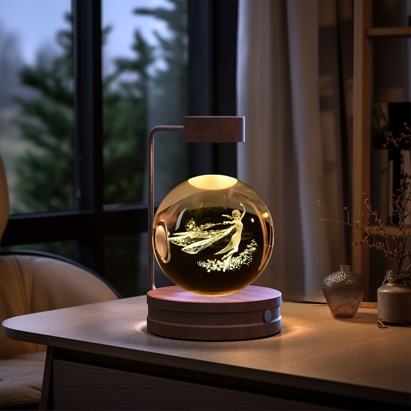 Crystal Ball Cosmic Dinosaur Night Light – USB Warm Bedside Lamp