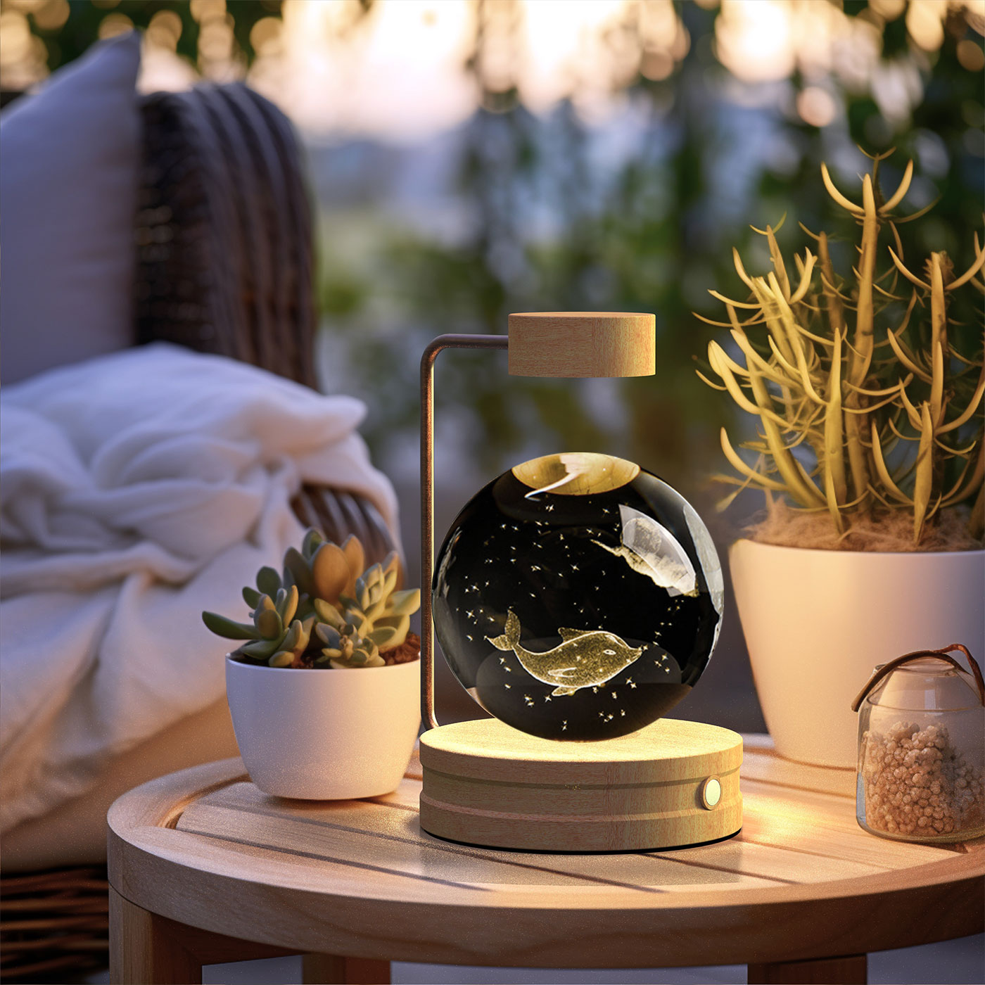 Crystal Ball Cosmic Dinosaur Night Light – USB Warm Bedside Lamp