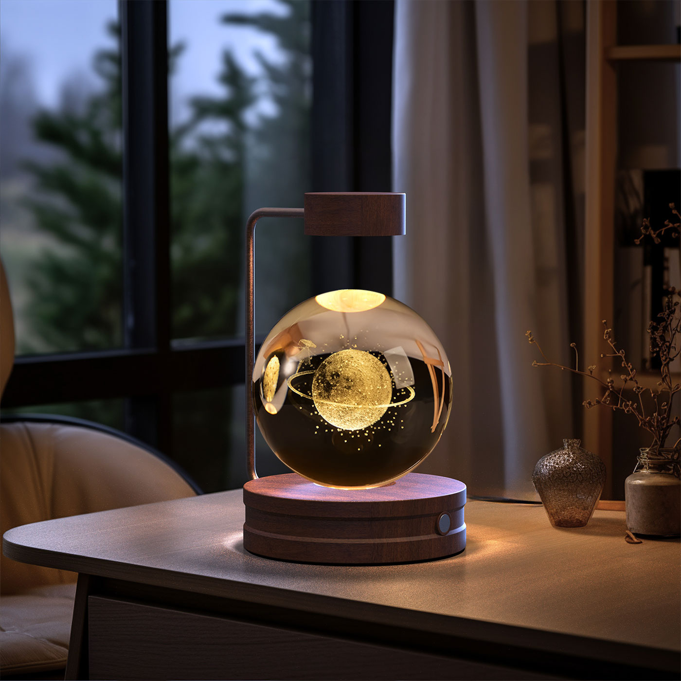 Crystal Ball Cosmic Dinosaur Night Light – USB Warm Bedside Lamp