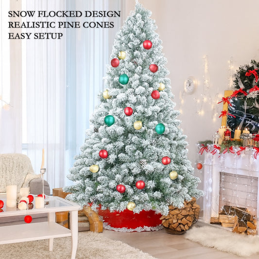 PVC Flocked Christmas Tree – Realistic Pine Cones, Easy Setup Holiday Décor for Home & Office, 4–7 ft