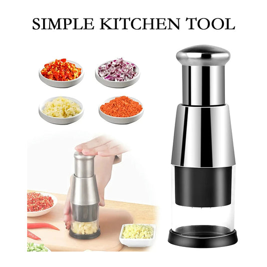 Manual Garlic Crusher & Onion Chopper – Stainless Steel Kitchen Tool