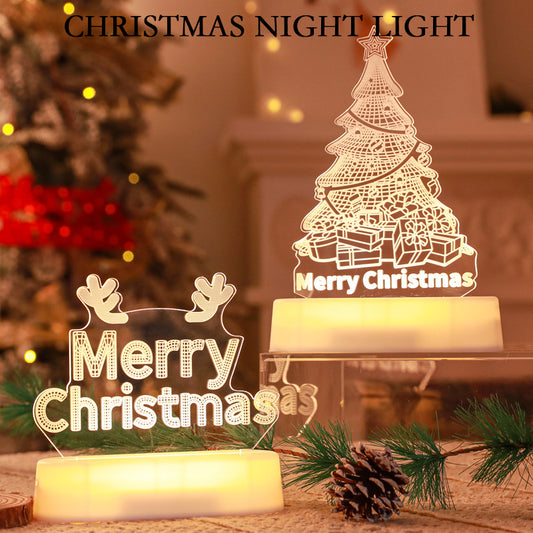 3D Acrylic Christmas LED Night Light – Warm Ambient Glow, Holiday Gift Decor for Kids & Home
