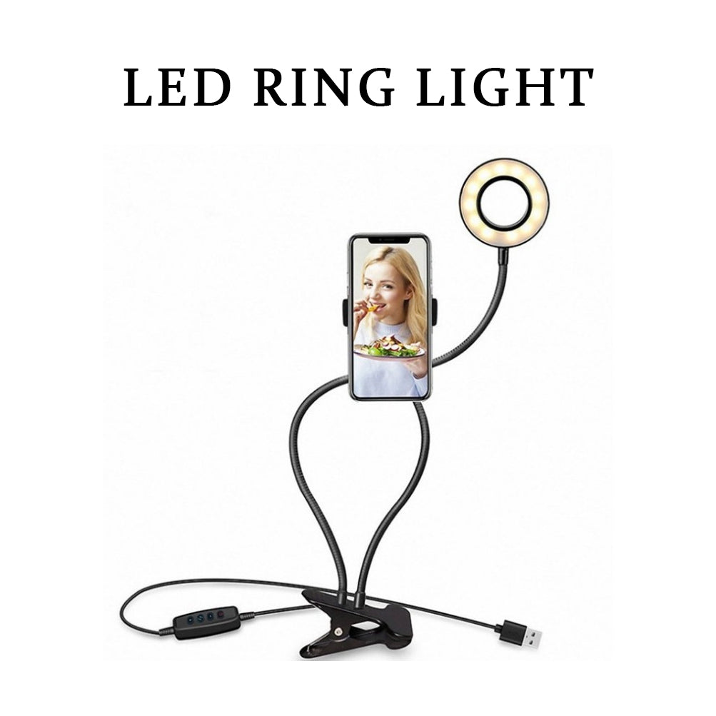 LED Selfie Ring Light with Adjustable Stand – 8 cm Clamp Base