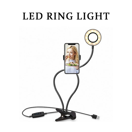 LED Selfie Ring Light with Adjustable Stand – 8 cm Clamp Base