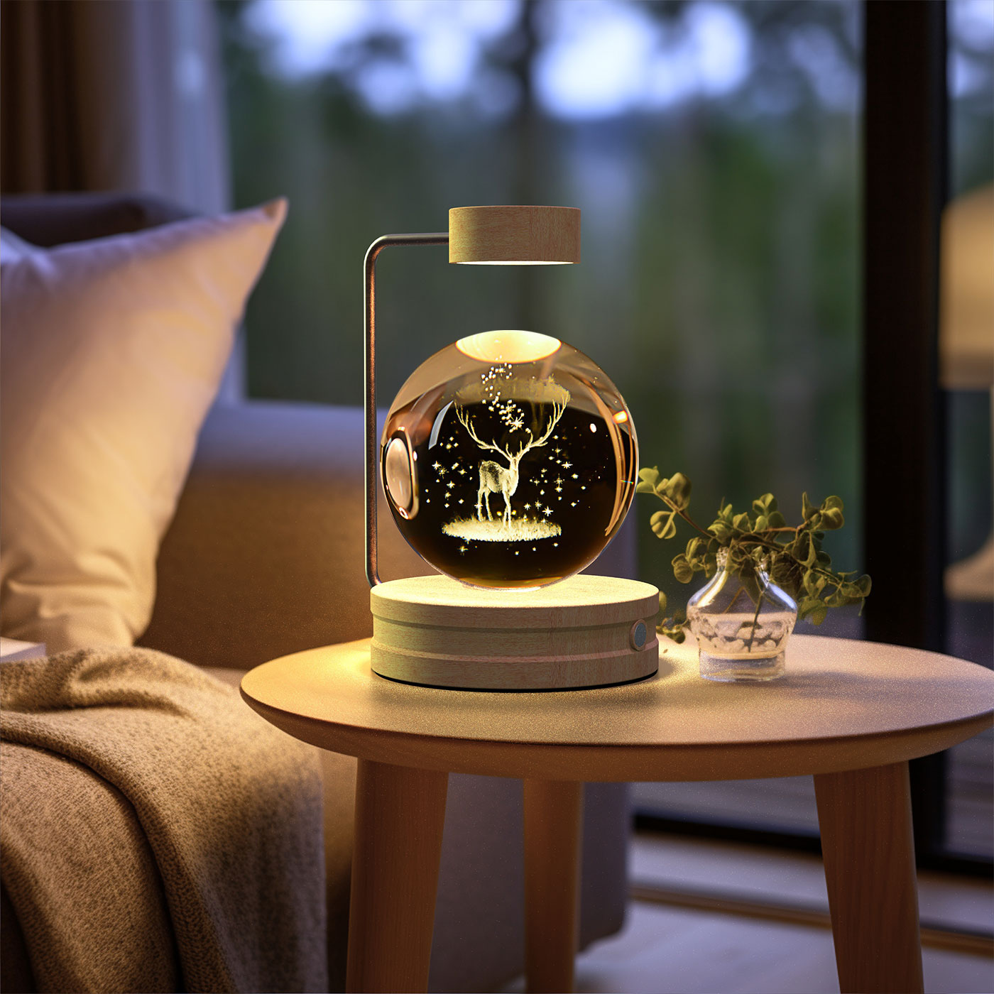 Crystal Ball Cosmic Dinosaur Night Light – USB Warm Bedside Lamp