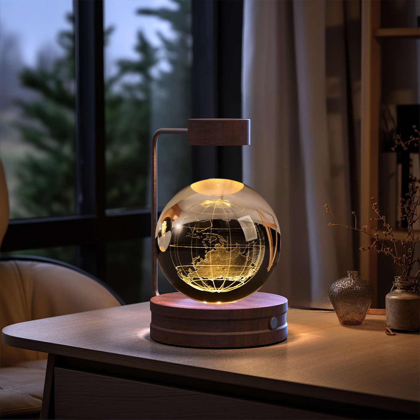 Crystal Ball Cosmic Dinosaur Night Light – USB Warm Bedside Lamp
