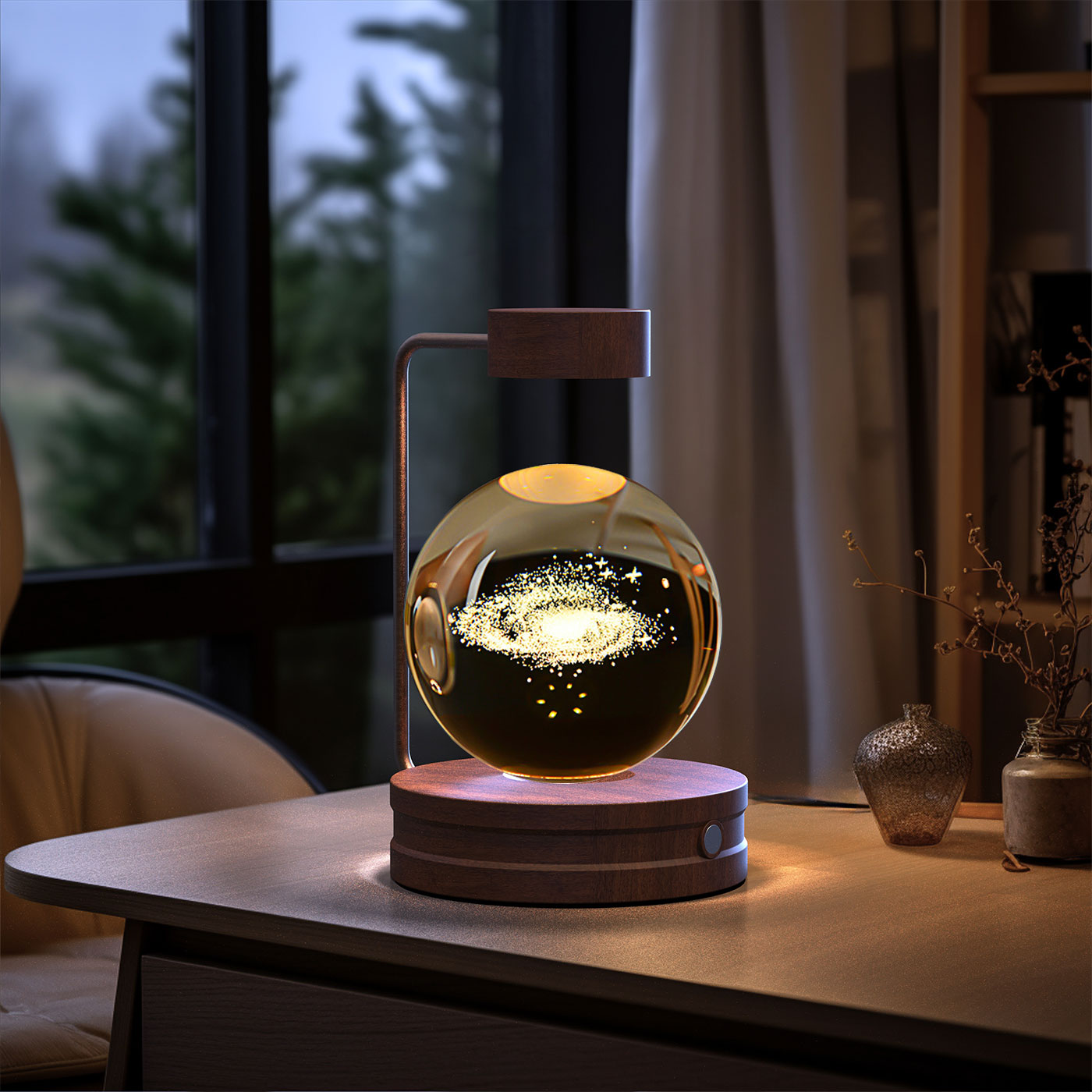 Crystal Ball Cosmic Dinosaur Night Light – USB Warm Bedside Lamp